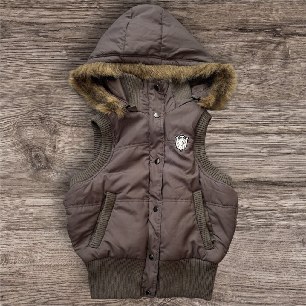 Y2K Glam Swag Brown Fur Hooded Zip Puffer грейка