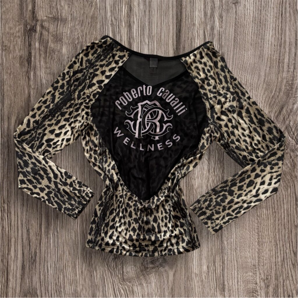 Vintage Y2K Roberto Cavalli Wellness Leopard print Mesh Top блуза с дълъг ръкав
