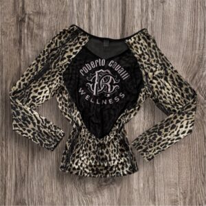 Vintage Y2K Roberto Cavalli Wellness Leopard print Mesh Top блуза с дълъг ръкав