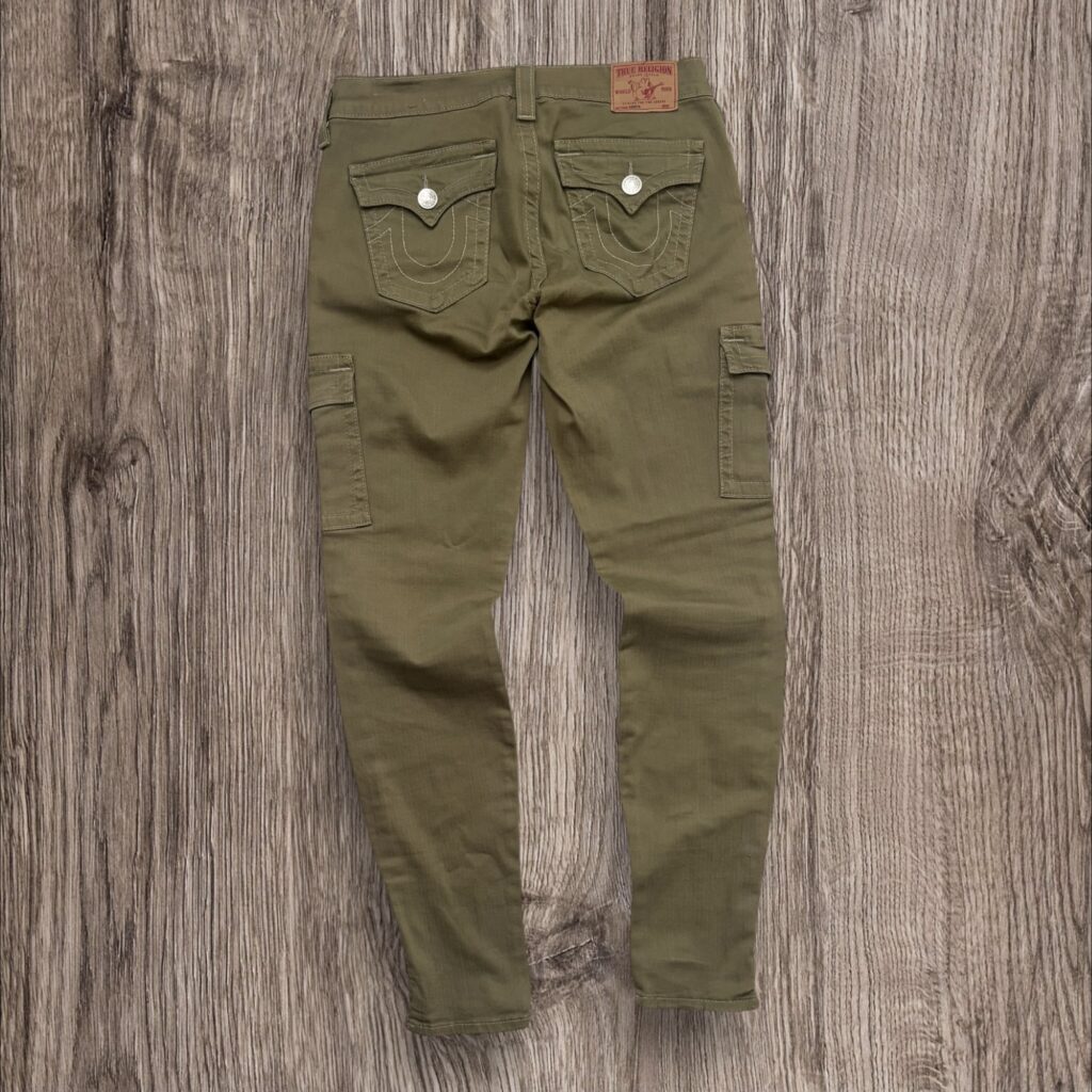 Vintage True Religion Cargo Krista Green Denim Flap Pockets панталони