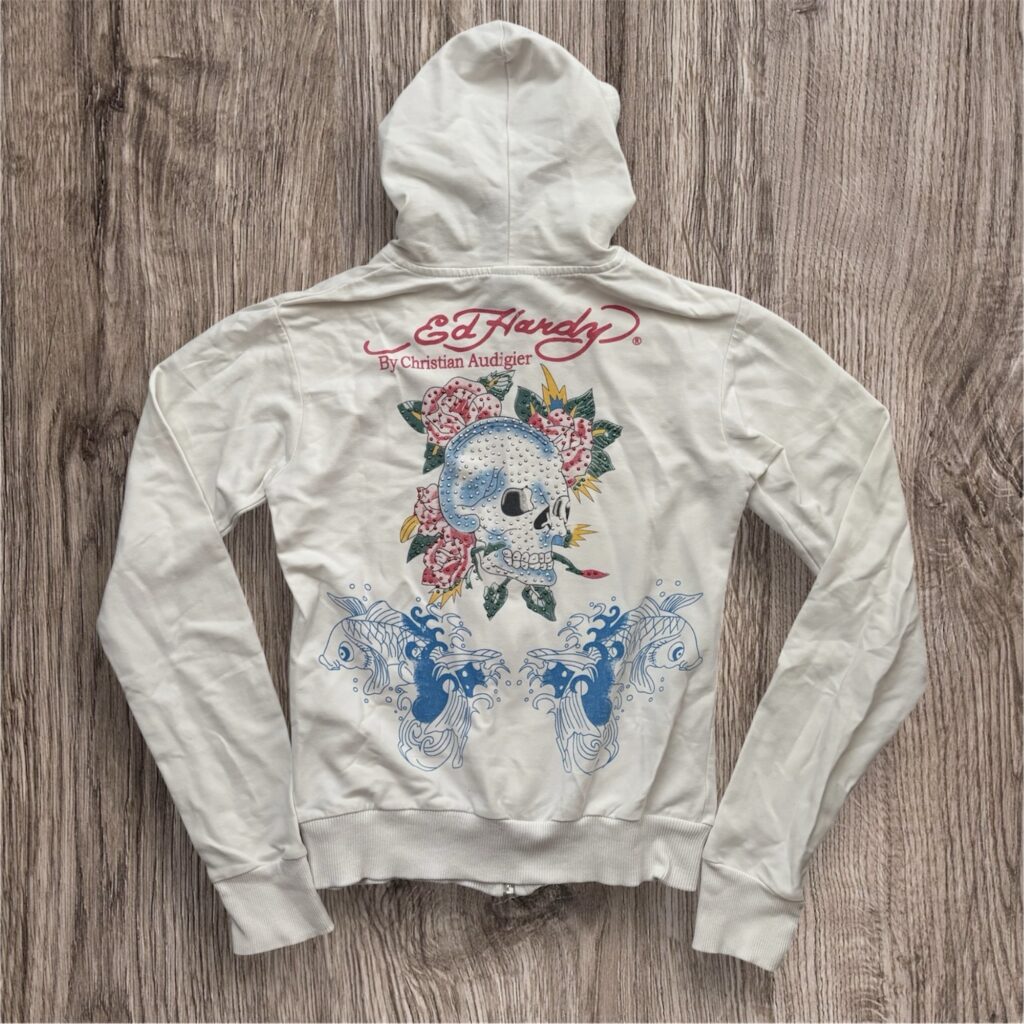 Vintage Y2K Ed Hardy Koi Fish Rhinestones Zip-up дамски суичър
