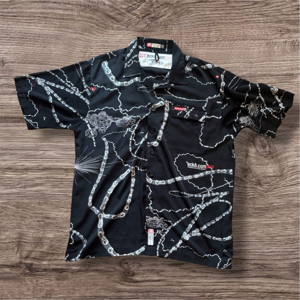 Vintage Y2K Ecko Unltd Rayon AOP Chain риза с къс ръкав