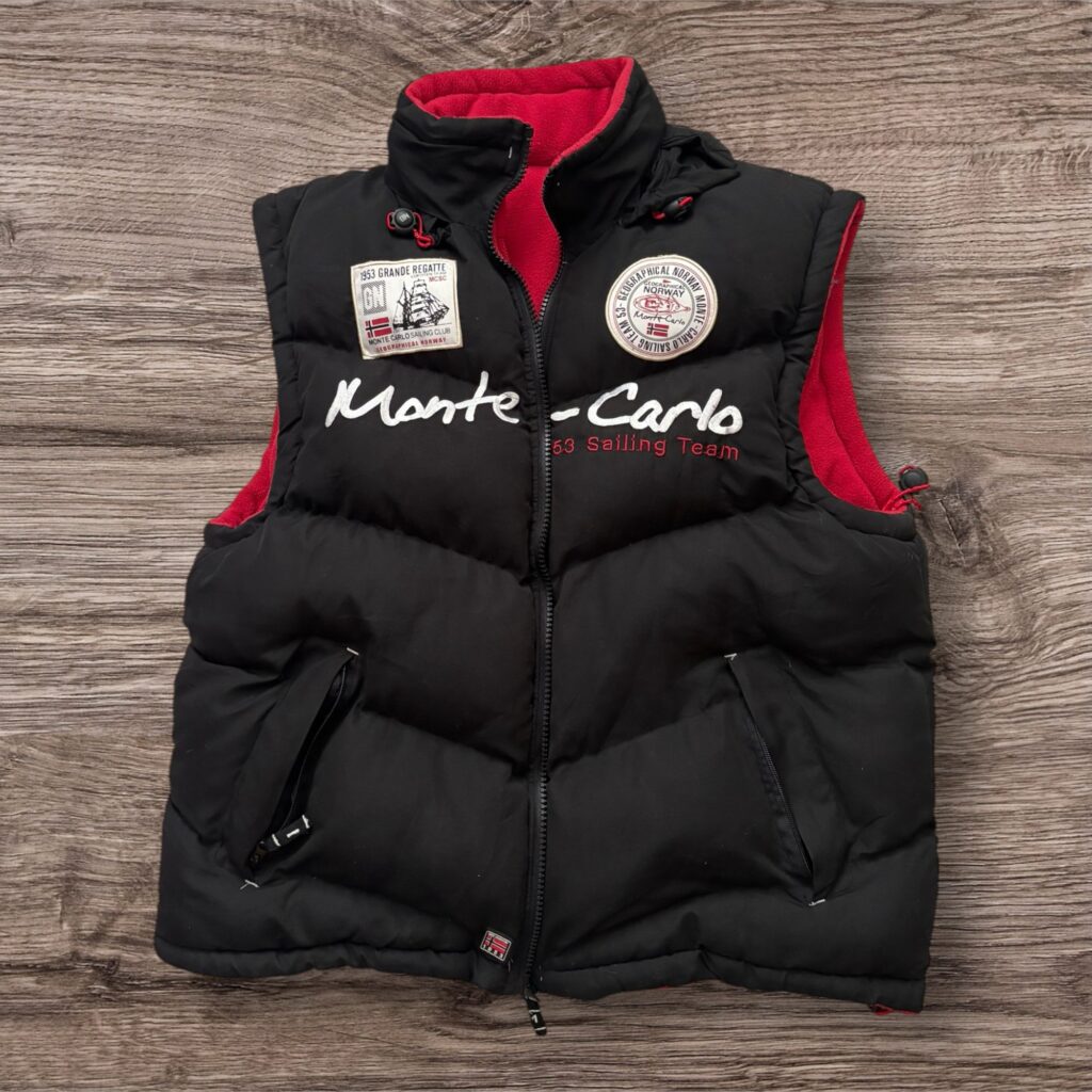 Vintage Geographical Norway Monte Carlo Chief Keef type Vest двулицева грейка с пух